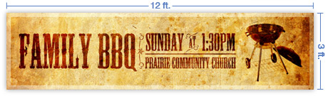 12x3 Horizontal Church Banner of B B Q