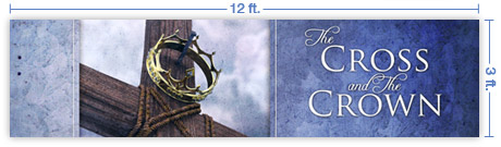 12x3 Horizontal Church Banner of Cross & Crown