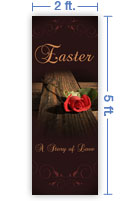2x5 Vertical Church Banner of Cross & Rose