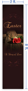 2x8 Vertical Church Banner of Cross & Rose