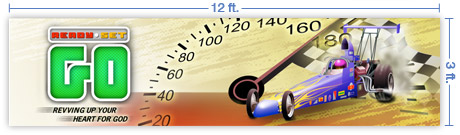 12x3 Horizontal Church Banner of Ready Set Go