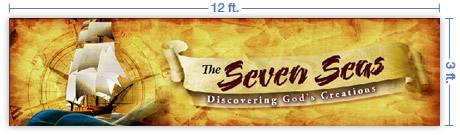 12x3 Horizontal Church Banner of Seven Seas